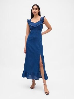 Gap lace trim ruffle maxi dress